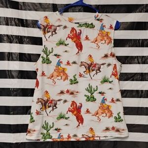 SHEIN White Tank Top with Colorful Cowboy Print